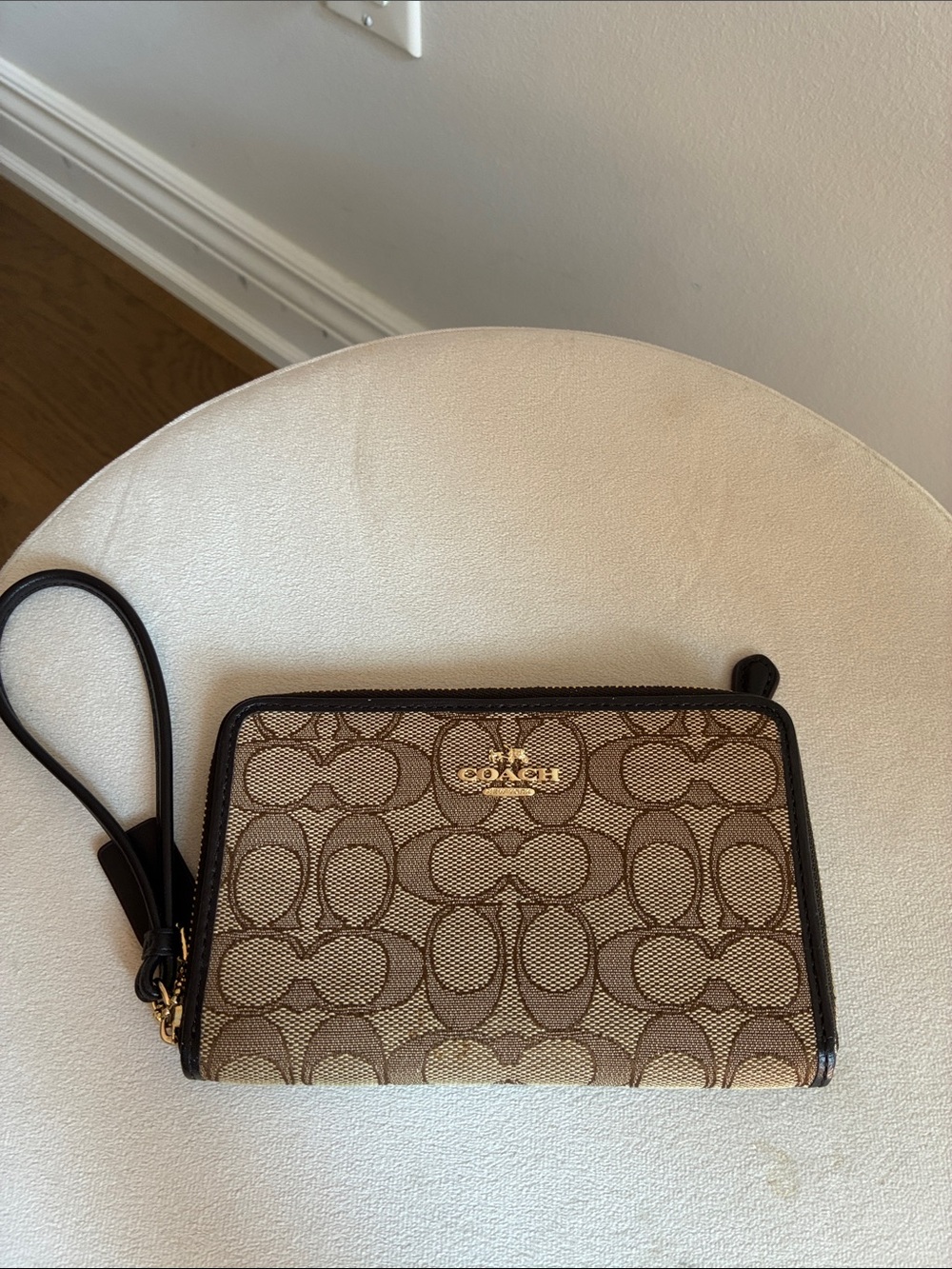 Coach Signature Canvas Wristlet in Brown and Tan